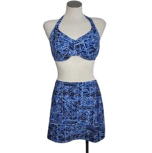 What Women's Want  Blue  Geometric Print Three Pc. Swimsuit & Cover Up Size L
